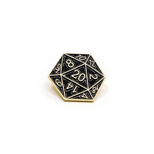 D20 Pin Badge | Black & Gold