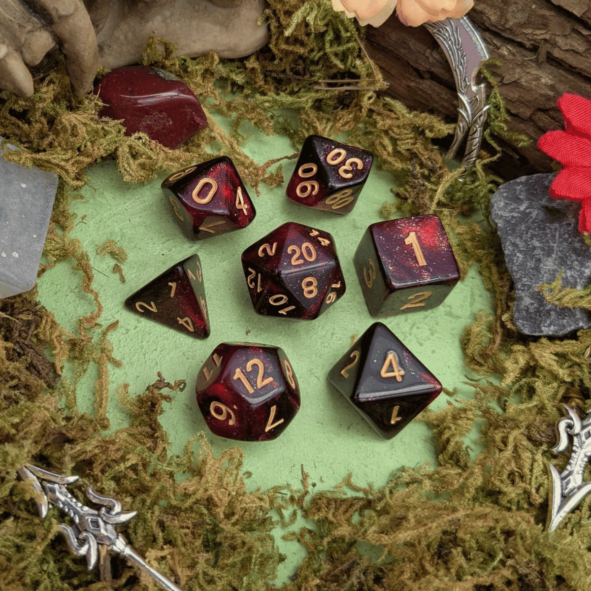 Red and Black Galaxy Dice Set