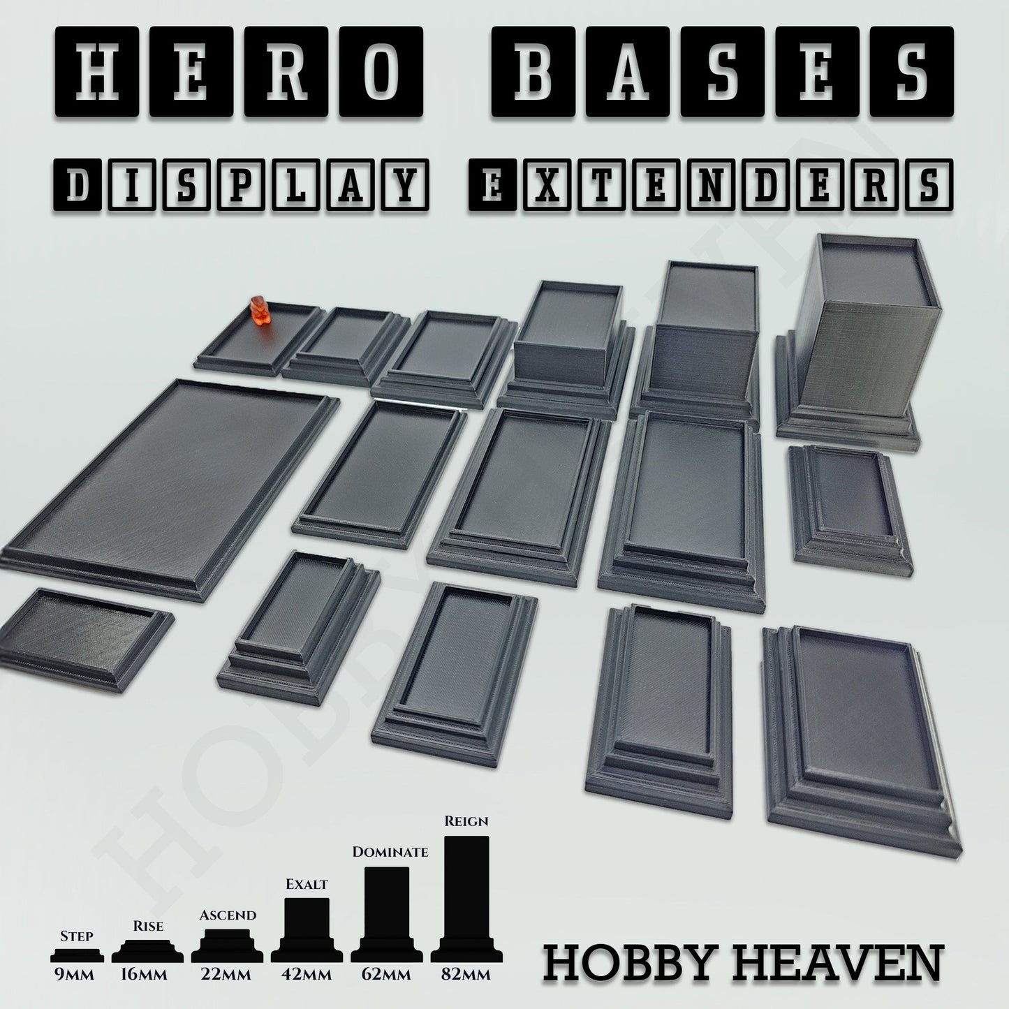 Hero Bases Display Extenders | Squares and Rectangles | Convert Gaming Bases to Display Bases & Plinths