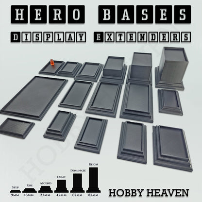 Hero Bases Display Extenders | Squares and Rectangles | Convert Gaming Bases to Display Bases & Plinths