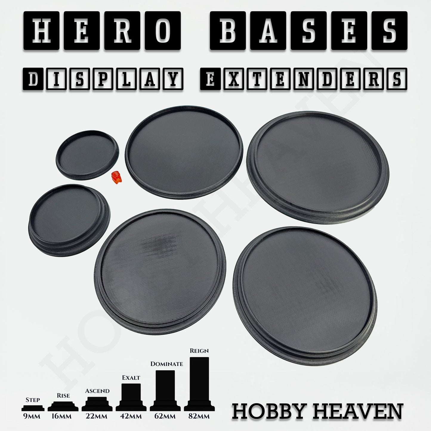 Hero Bases Display Extenders | Squares and Rectangles | Convert Gaming Bases to Display Bases & Plinths
