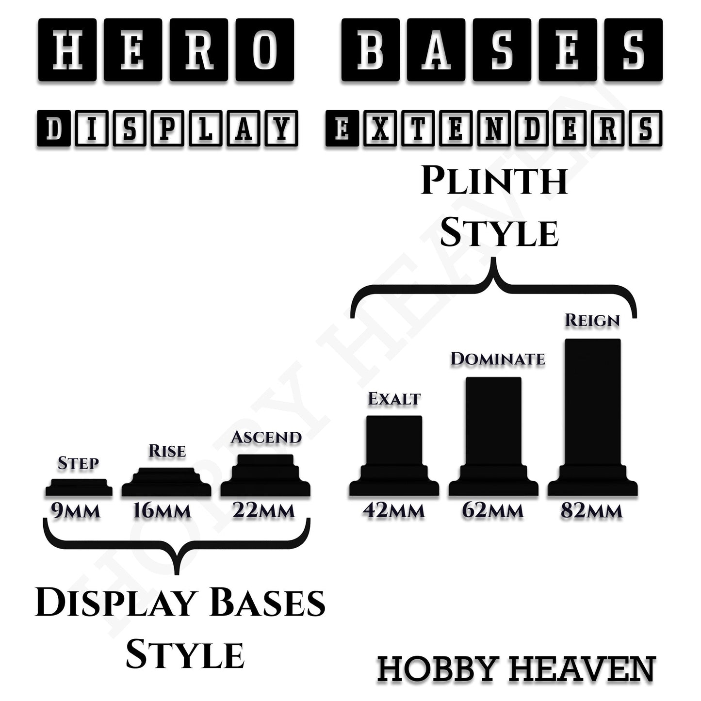 Hero Bases Display Extenders | Squares and Rectangles | Convert Gaming Bases to Display Bases & Plinths