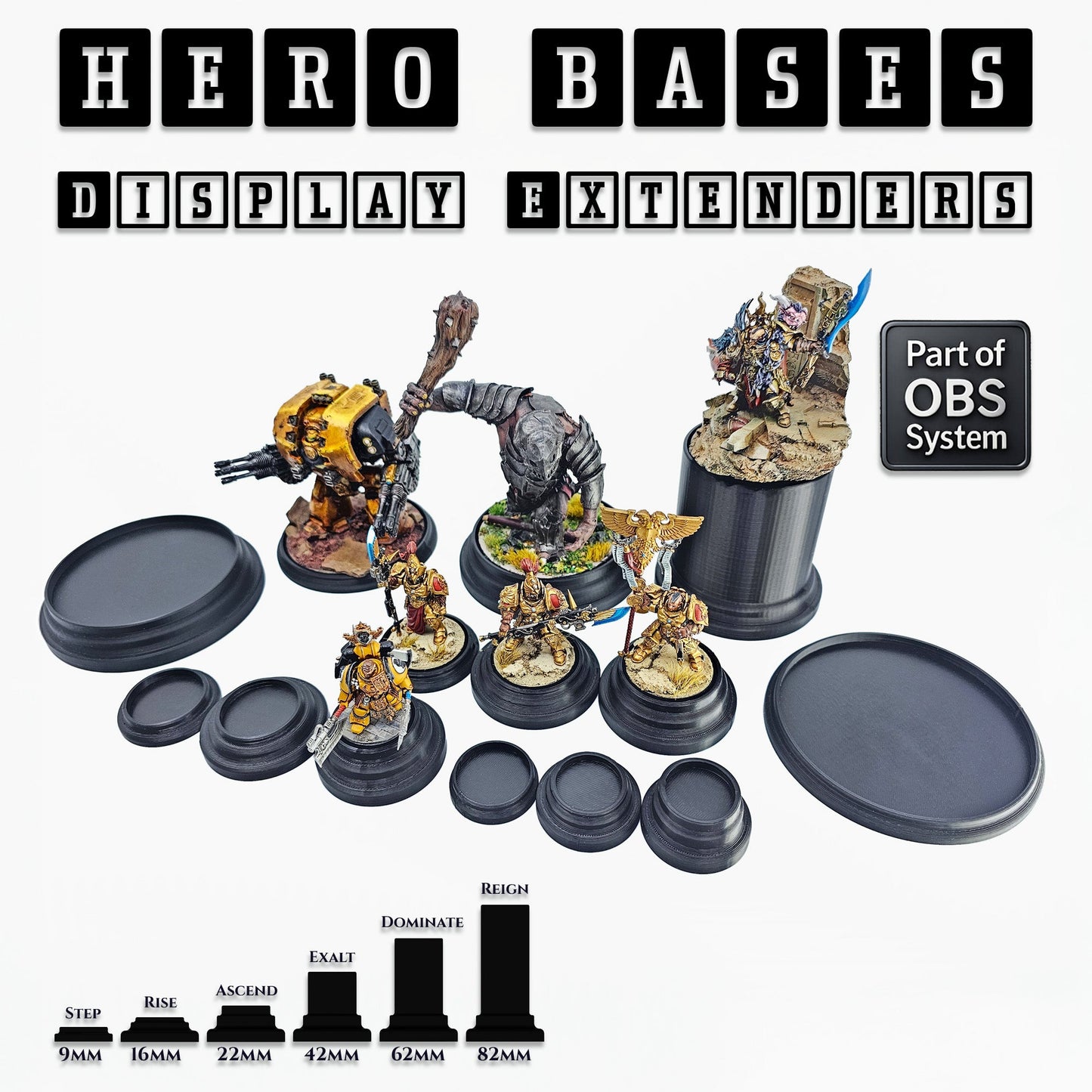 Hero Bases Display Extenders | Squares and Rectangles | Convert Gaming Bases to Display Bases & Plinths