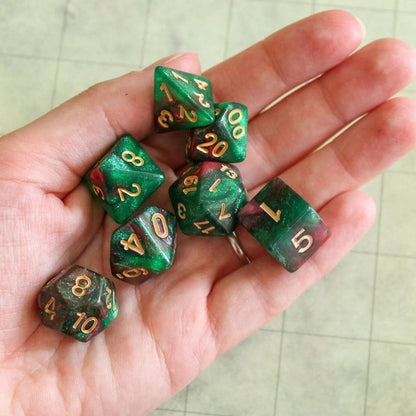 Green and Red Galaxy Dice Set