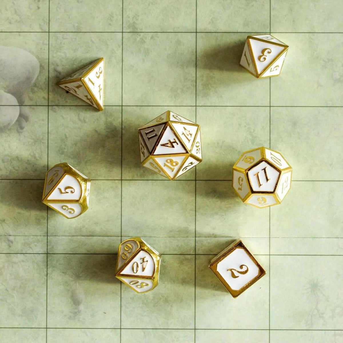 White and Gold Metal Dice Set