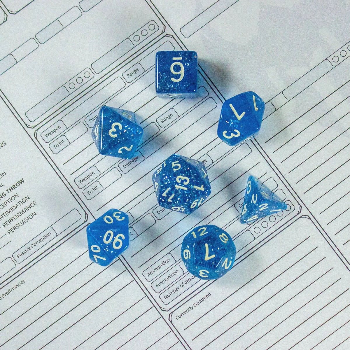 Blue Glitter Dice Set