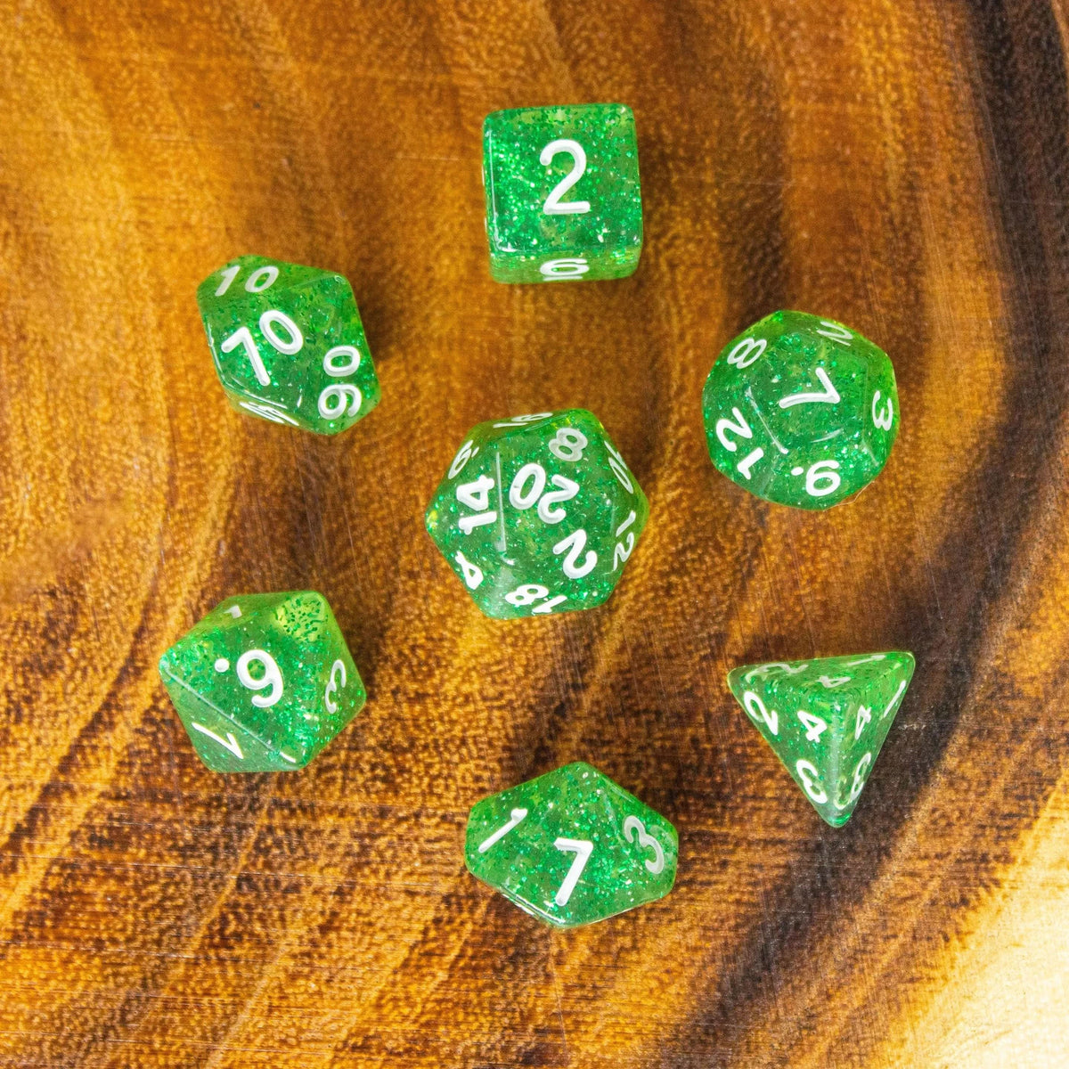 Green Glitter Dice Set