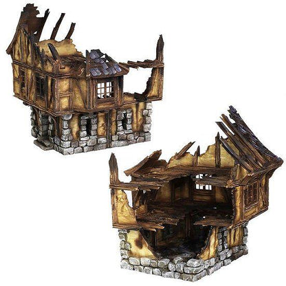 Ruined Medieval House 28mm DND Terrain Set E | Wargaming Scenery for Mordheim, Frostgrave & RPG | Unpainted 3D Printed