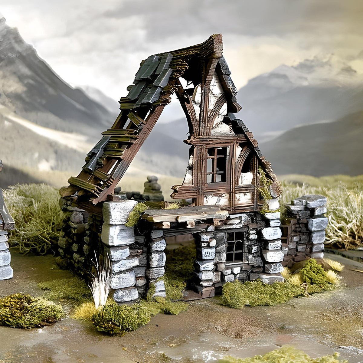 Ruined Medieval House 28mm DND Terrain Set C | Wargaming Scenery for Mordheim, Frostgrave & RPG | Unpainted 3D Printed