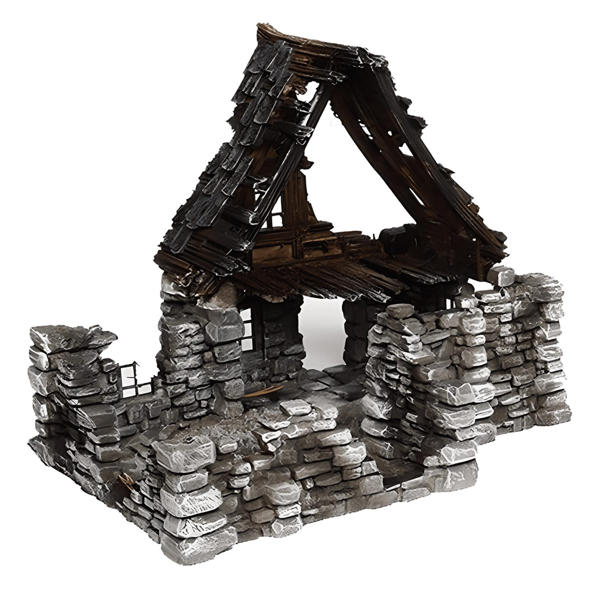 Ruined Medieval House 28mm DND Terrain Set C | Wargaming Scenery for Mordheim, Frostgrave & RPG | Unpainted 3D Printed