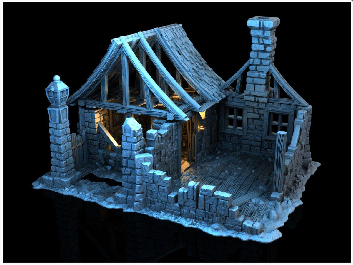 Ruined House 28mm DND Terrain | Tabletop Wargaming Scenery for Mordheim, Frostgrave & RPG | Unpainted 3D Printed