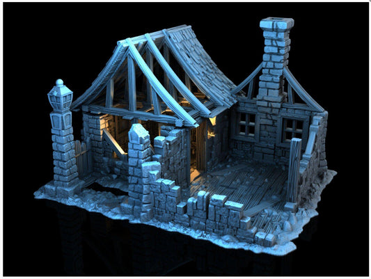 Ruined House 28mm DND Terrain | Tabletop Wargaming Scenery for Mordheim, Frostgrave & RPG | Unpainted 3D Printed
