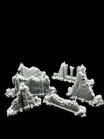 28mm Wall Ruins Terrain Scenery for DND, Warhammer, Wargames, Unpainted, 6 Pcs