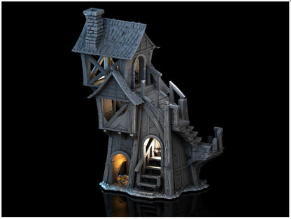 Ruined Tower House 28mm DND Terrain | Tabletop Wargaming Scenery for Warhammer, Frostgrave & RPG | Unpainted 3D Printed