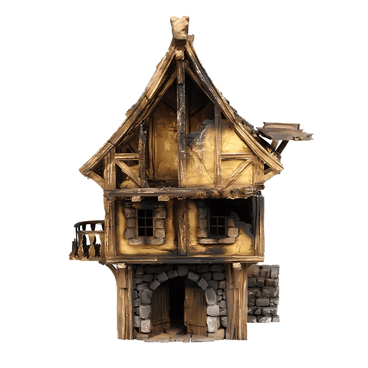 Ruined Medieval House 28mm DND Terrain Set F | Wargaming Scenery for Mordheim, Frostgrave & RPG | Unpainted 3D Printed