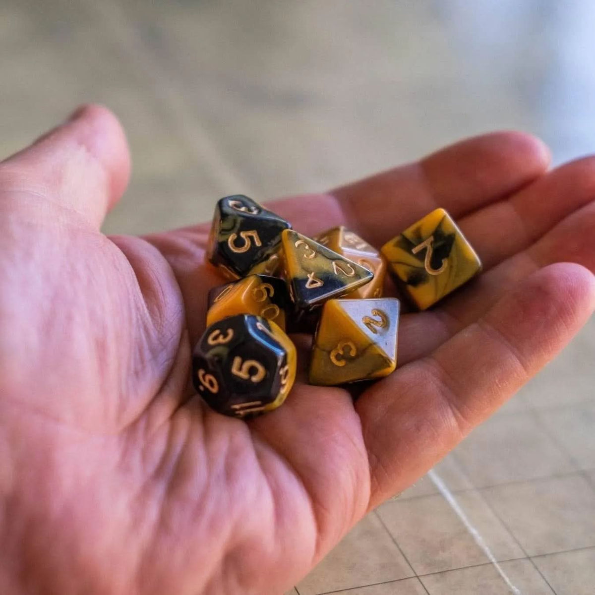Yellow and Black Tie-Dye Dice Set
