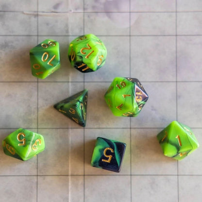 Green and Black Tie-Dye Dice Set