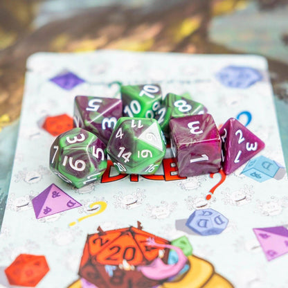 Tie-Dye Green and Purple Dice Set