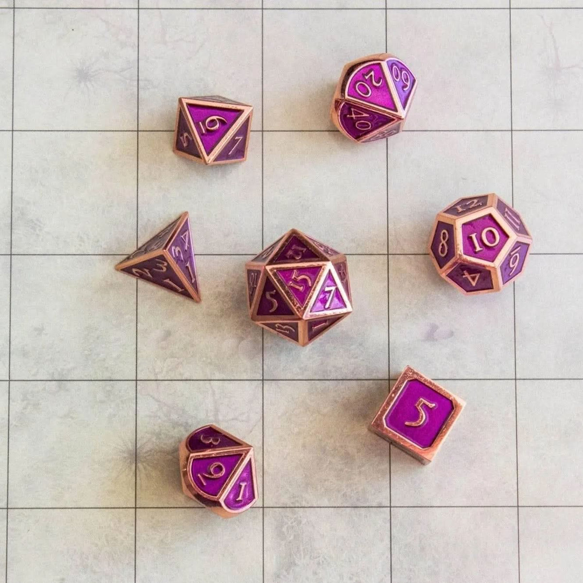 Purple and Rose Gold Metal Dice Set