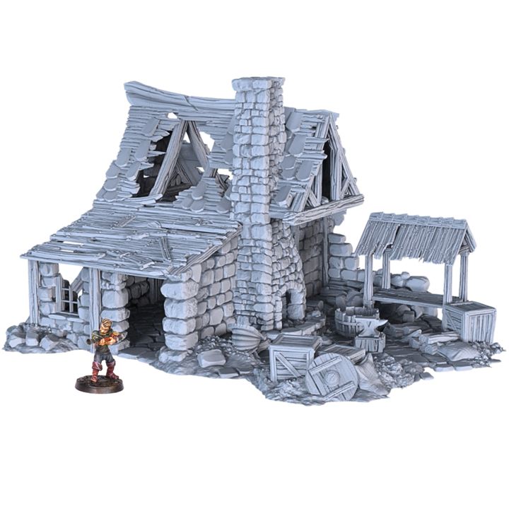 Ruined Blacksmith 28mm DND Terrain | Tabletop Wargaming Scenery for Mordheim, Frostgrave & RPG | 3D Printed
