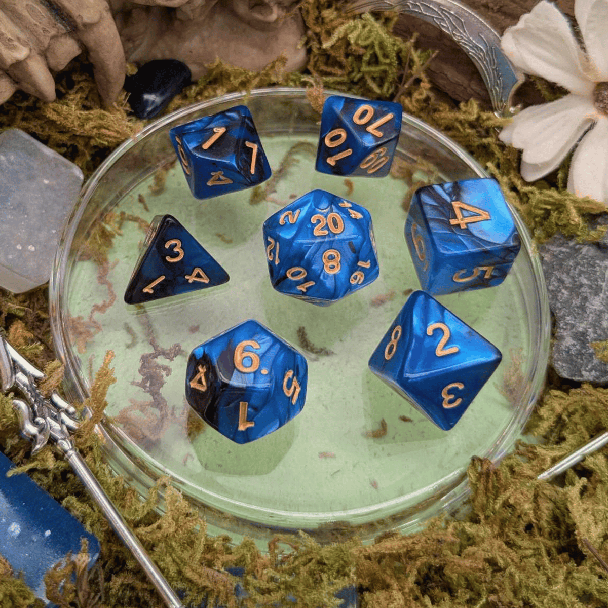 Tie-Dye Black and Blue  Dice Set