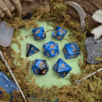 Tie-Dye Black and Blue  Dice Set